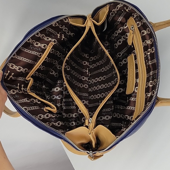 Tignanello Pebbled Leather Color Block Shoulder Bag Navy & Tan - Picture 10 of 16